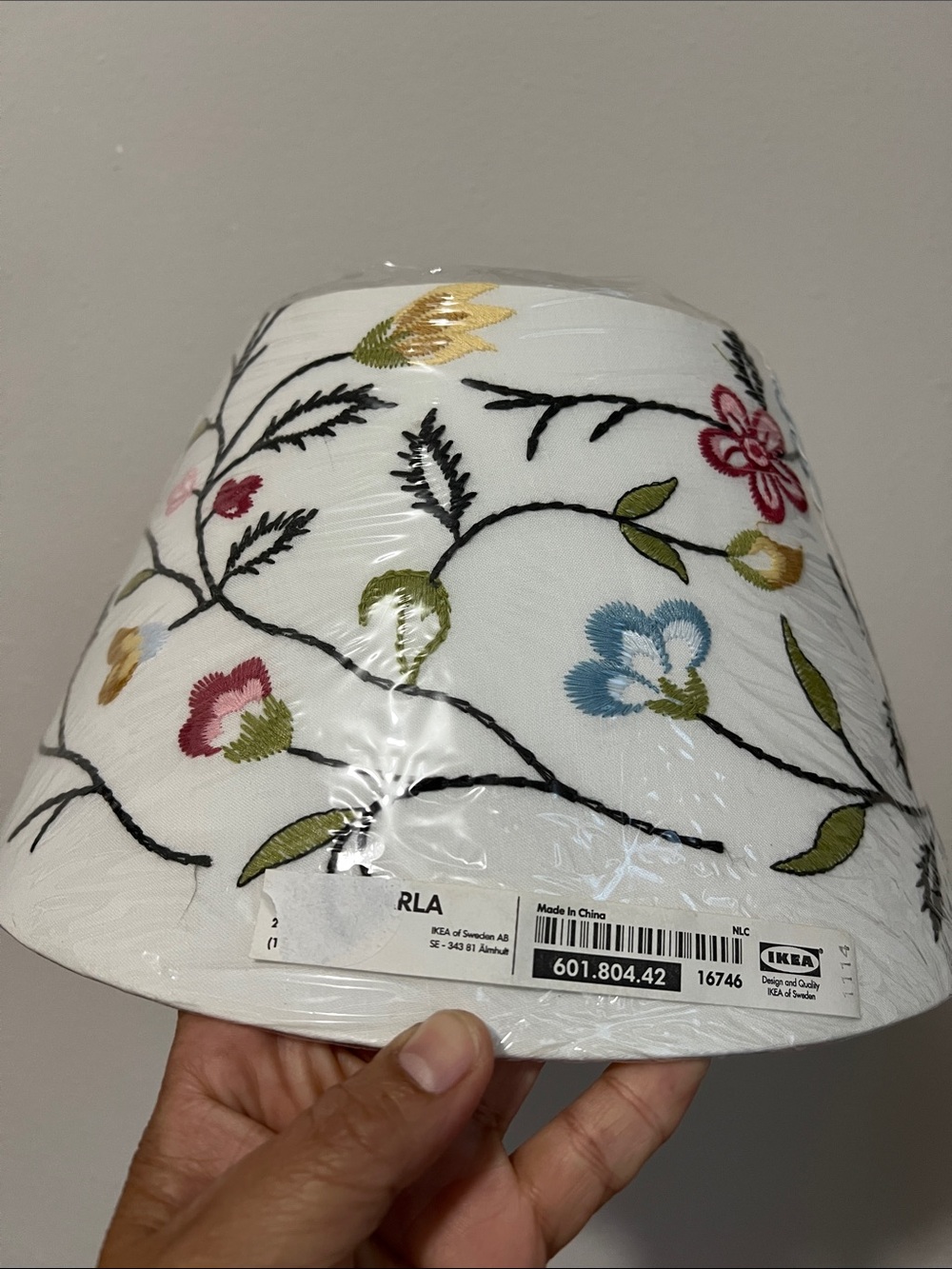 IKEA "Alfhild Fågel" embroidered floral lampshade
